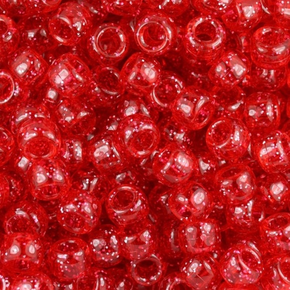 100 Red Glitter Pony Beads, Glitter Beads, Sparkle Beads, Craft Beads - Picture 1 of 2